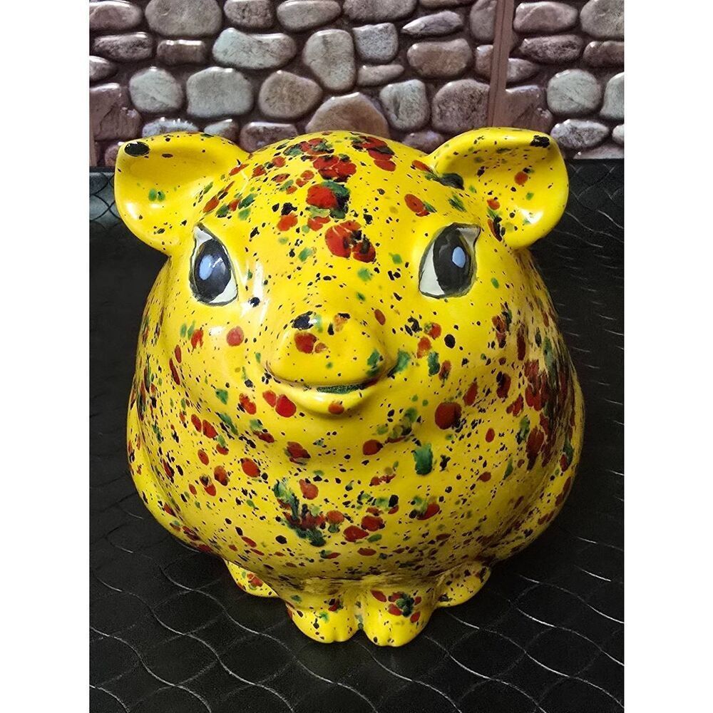 Unique Yellow Speckled Handmade Piggy Bank